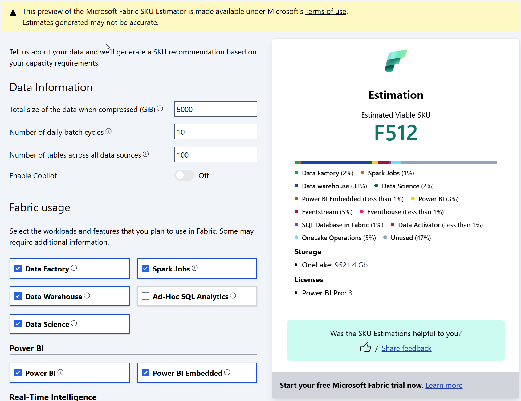 Microsoft Fabric SKU Estimator 사전 체험 프로그램 참가자 모집
