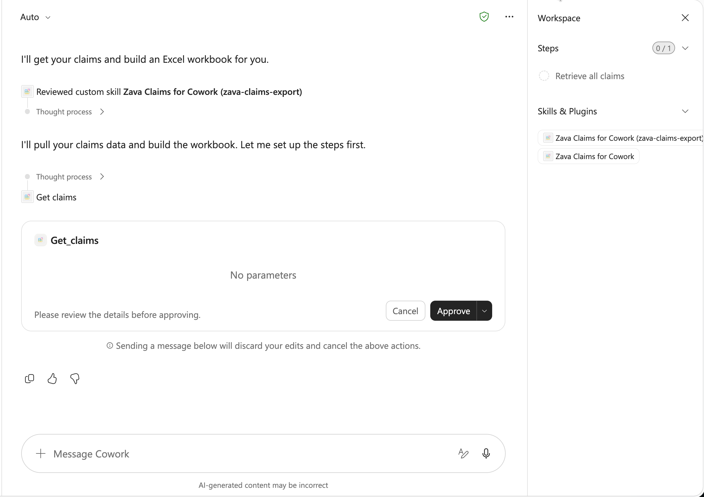 Tool approval dialog in Cowork