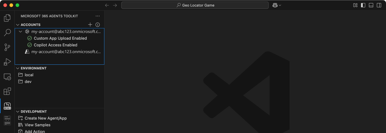 The UI of Agents Toolkit after logging in, when the checkmarks are green.