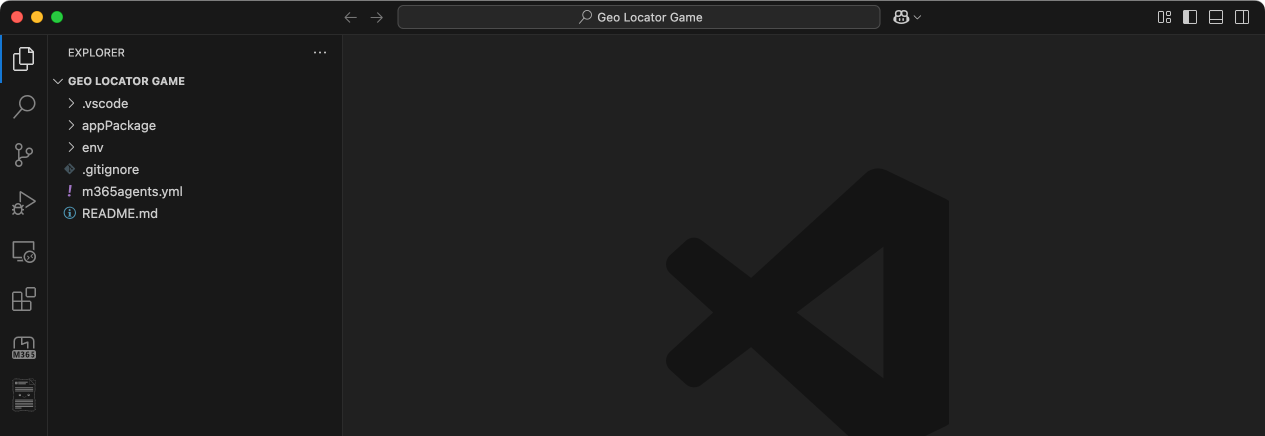 Visual Studio Code with the new app scaffolded and ready to be extendend and the README file on the screen.