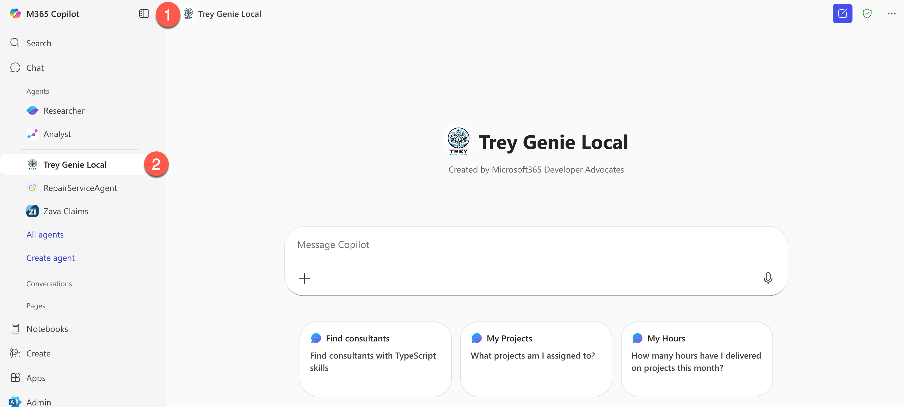 navigation in copilot to find the agent