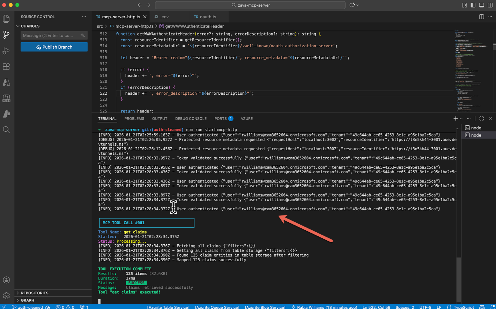 MCP Server authenticated