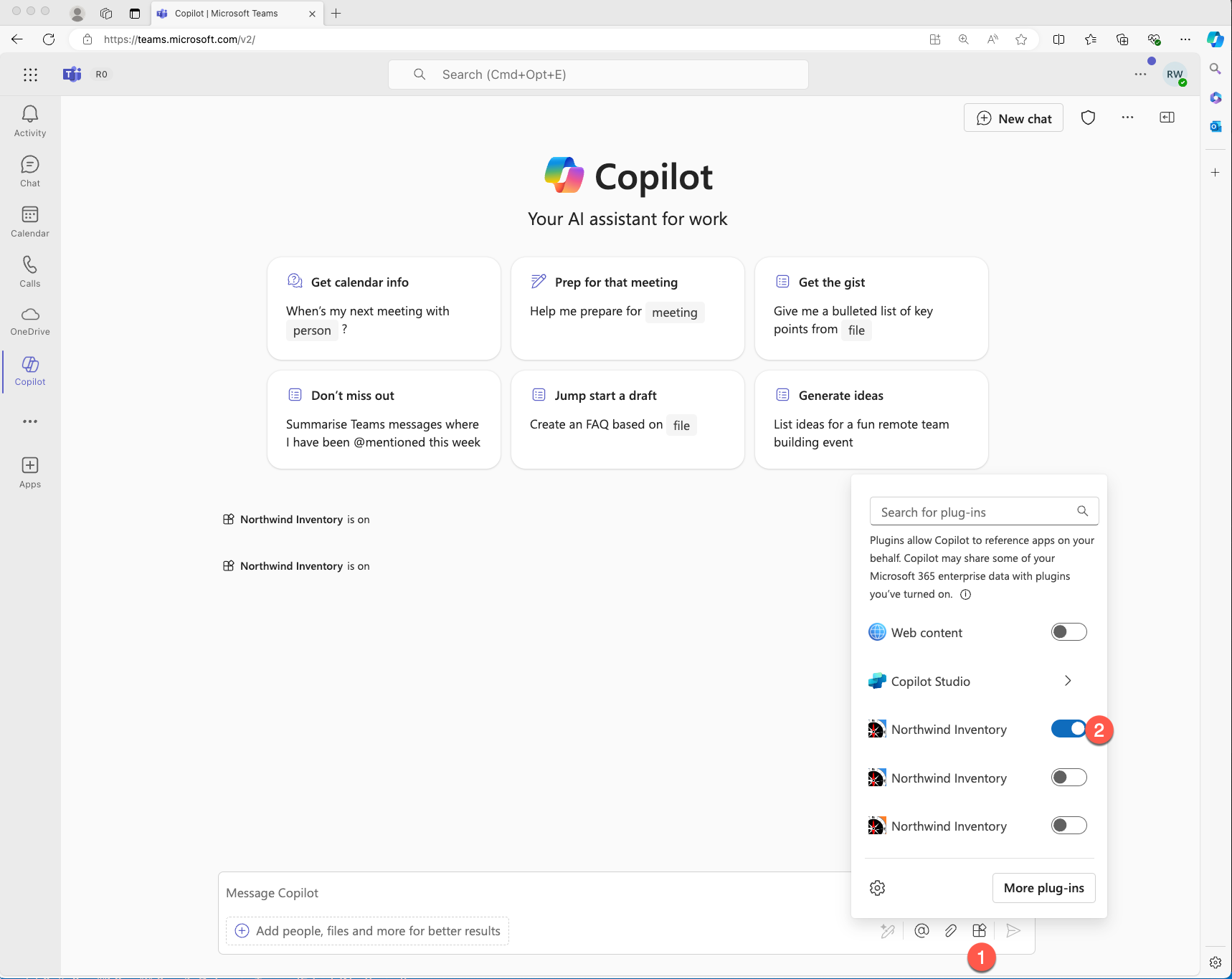 Small panel with a toggle for each plugin