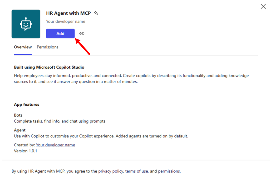 Microsoft 365 Copilot にエージェントを追加する画面。