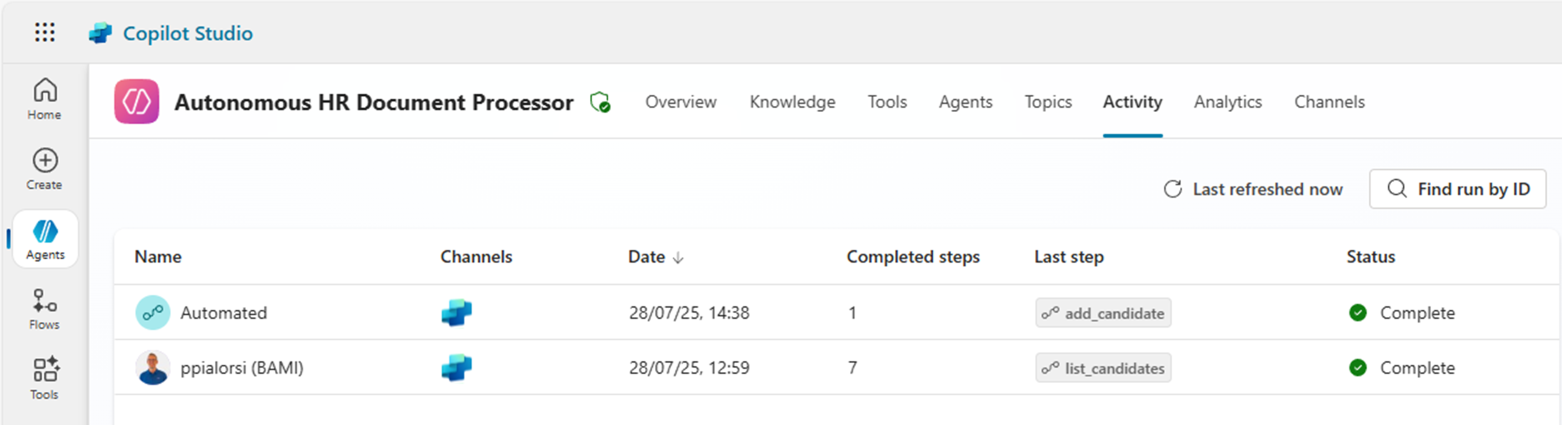 The "Activity" of the agent. There is an autonomous agent invocation, because of the upload of a file in the target library.