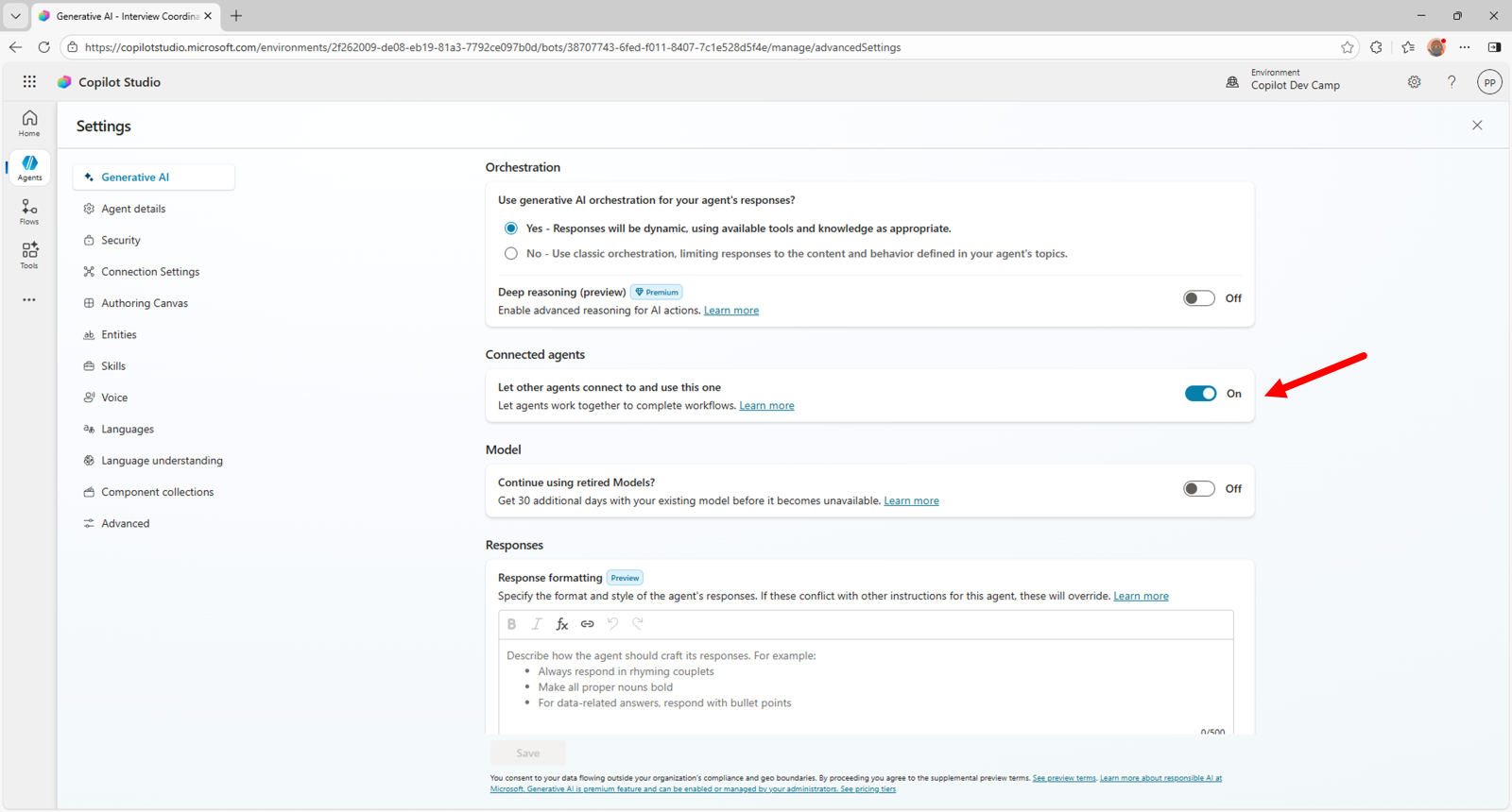 The setting to allow connections from other agents highlighted in the agent's settings.