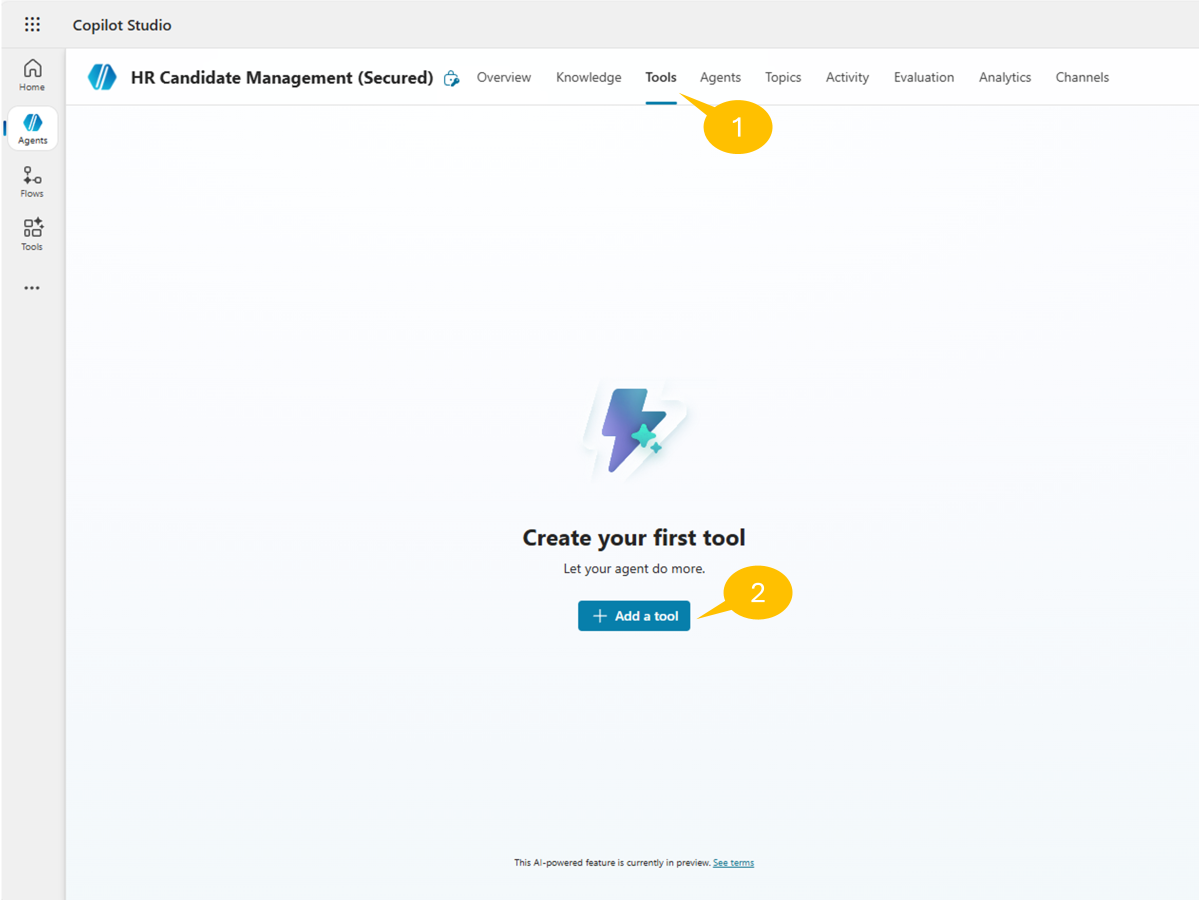 The Tools section with the Add a tool command highlighted.
