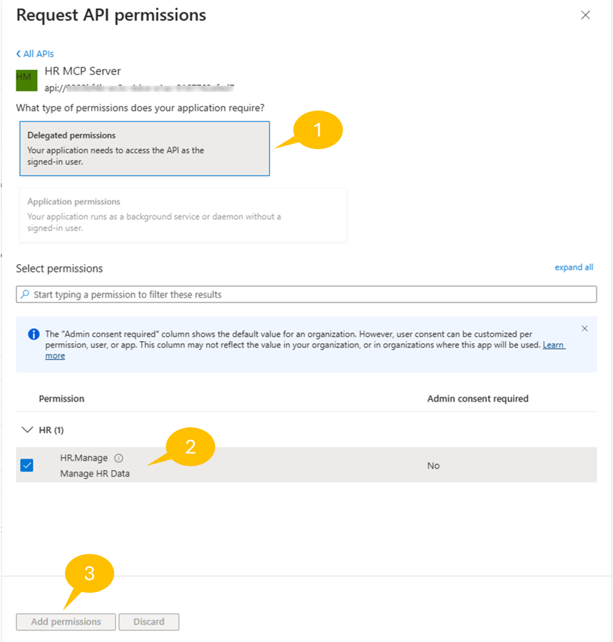 The permission selection dialog with access_as_user selected.