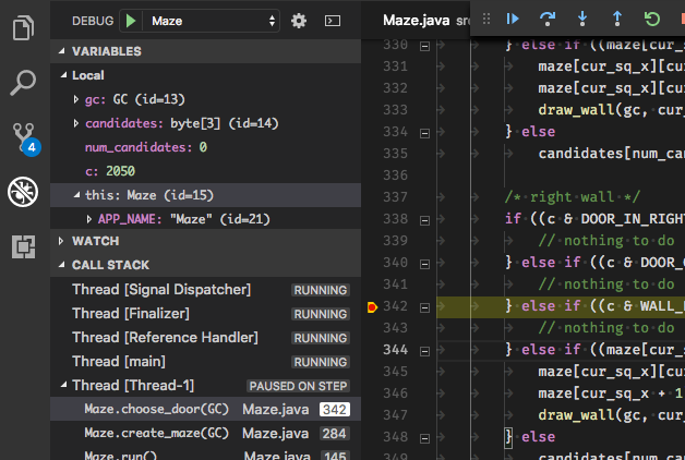 Multi-threaded debugging with the Java Debug Adapter
