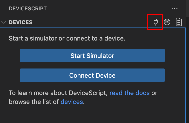 Connect button in DeviceScript pane
