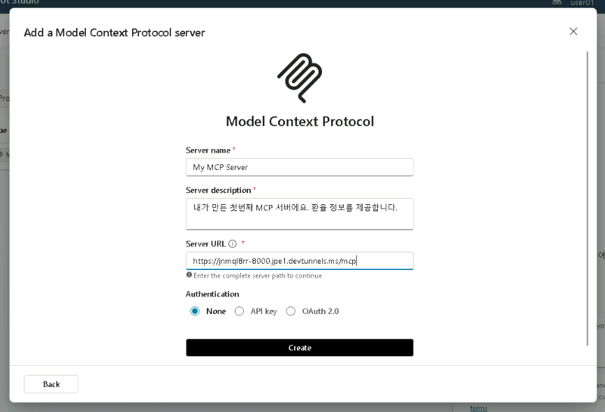 서버 정보 입력