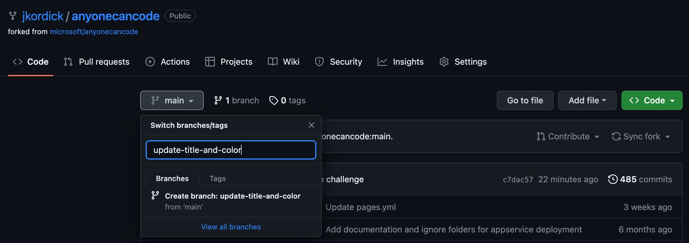 Create a new branch