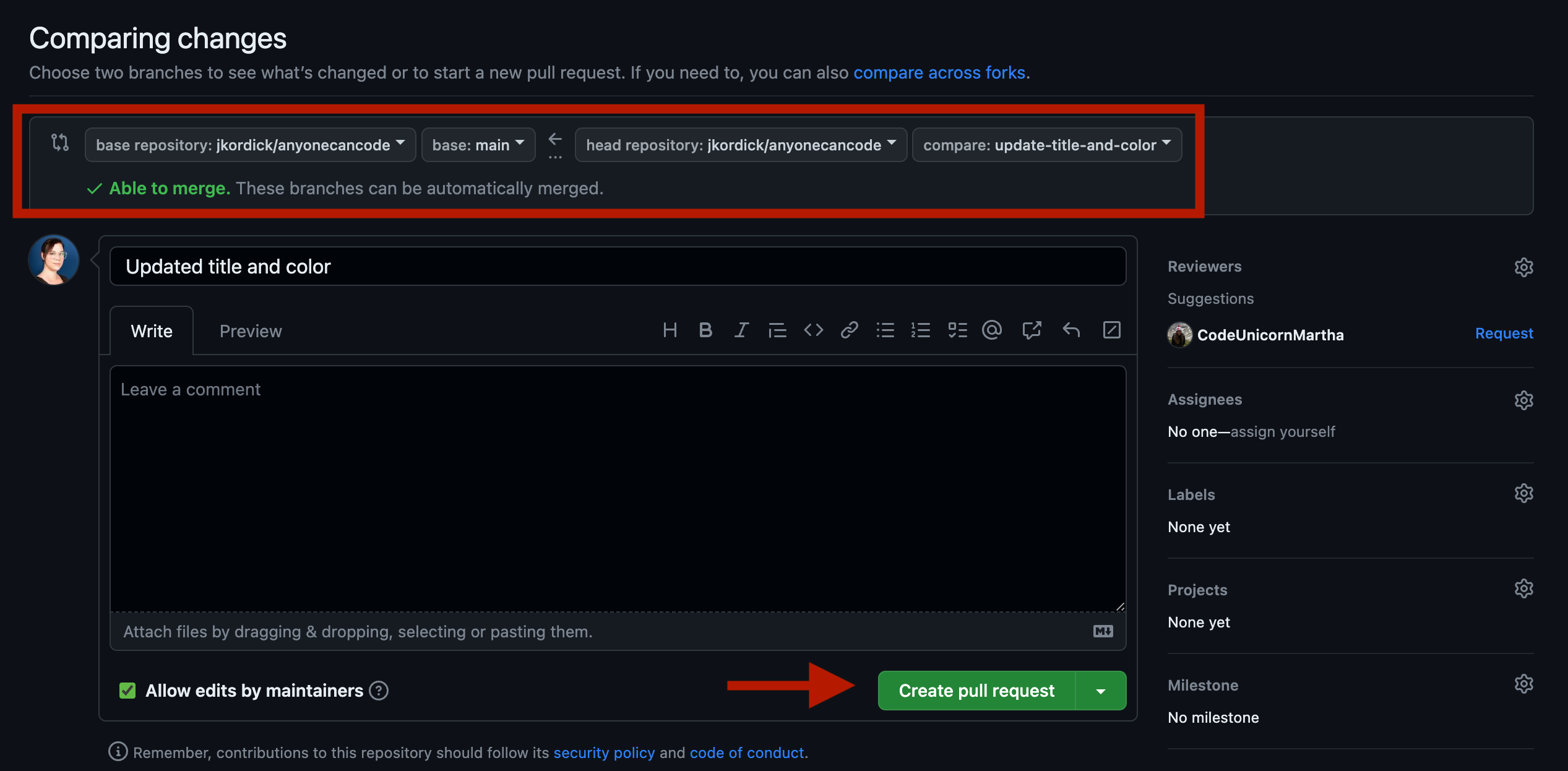 Open pull request