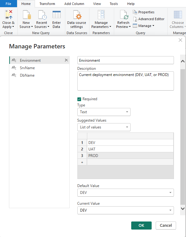Environment Parameter Configuration
