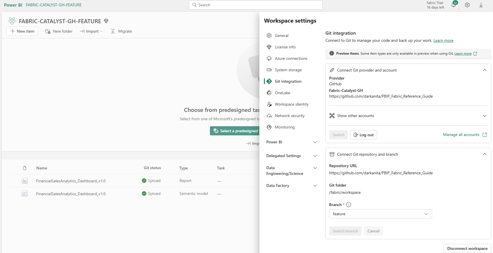 Feature Workspace Git Integration