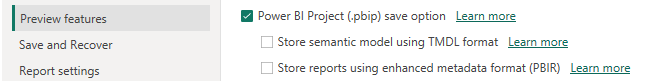 Enable Power BI Project (.pbip) Format