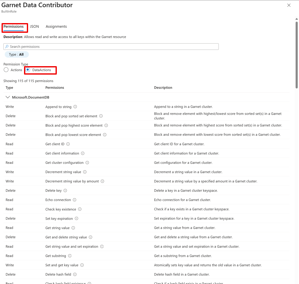 Garnet Data Contributor permissions
