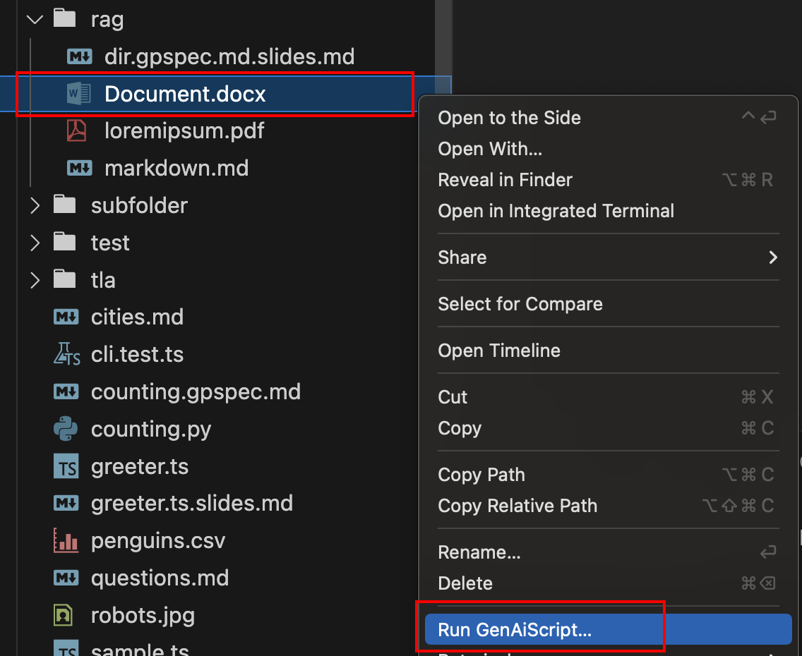 Context menu to run GenAIScript on a file