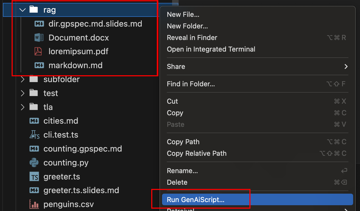Context menu to run GenAIScript on a folder