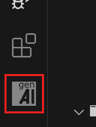 Icon for genAI script view in Visual Studio Code, featuring the text 'gen AI' in white on a dark background with a red outline.
