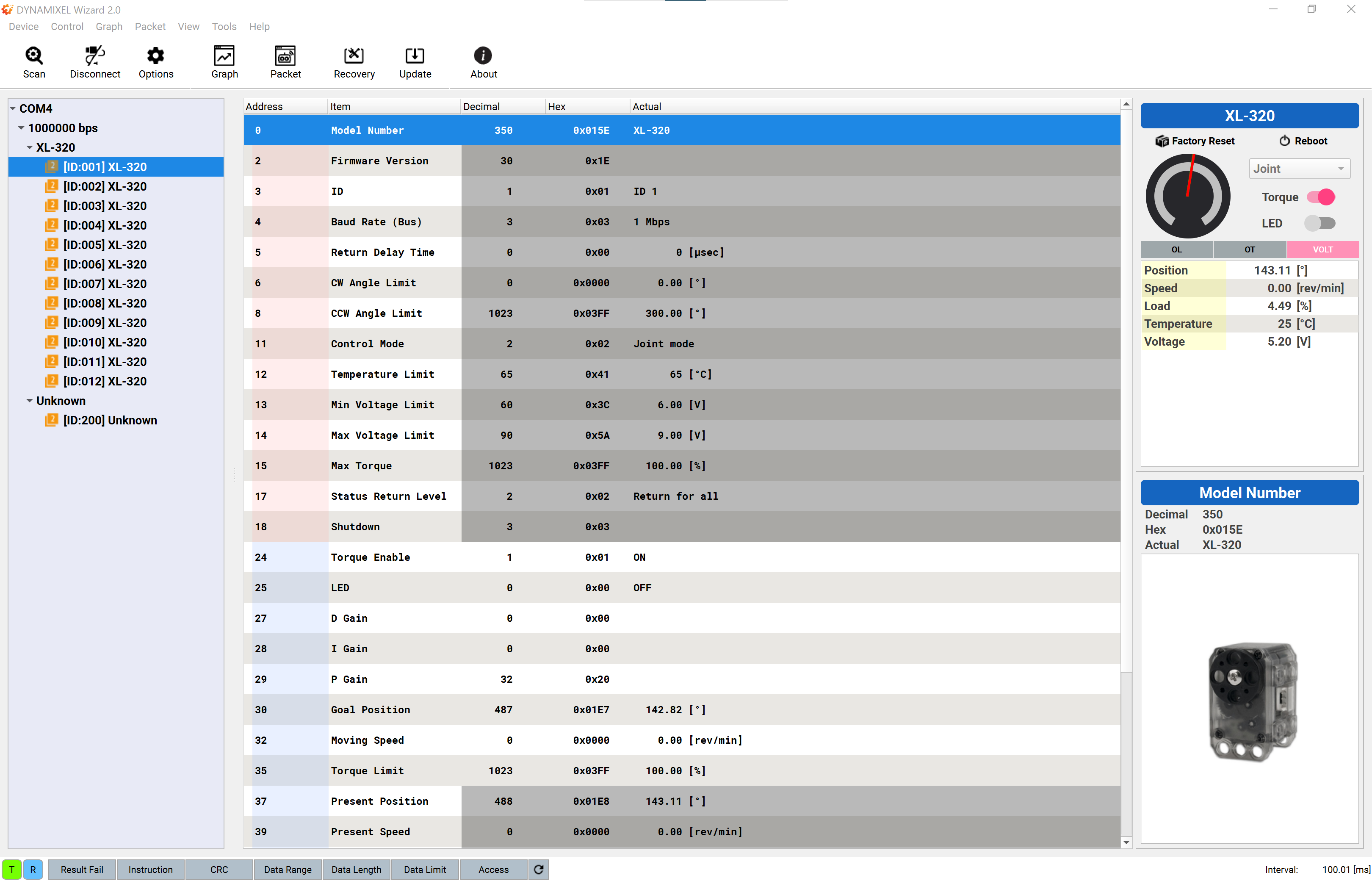 DMW2 servo tests