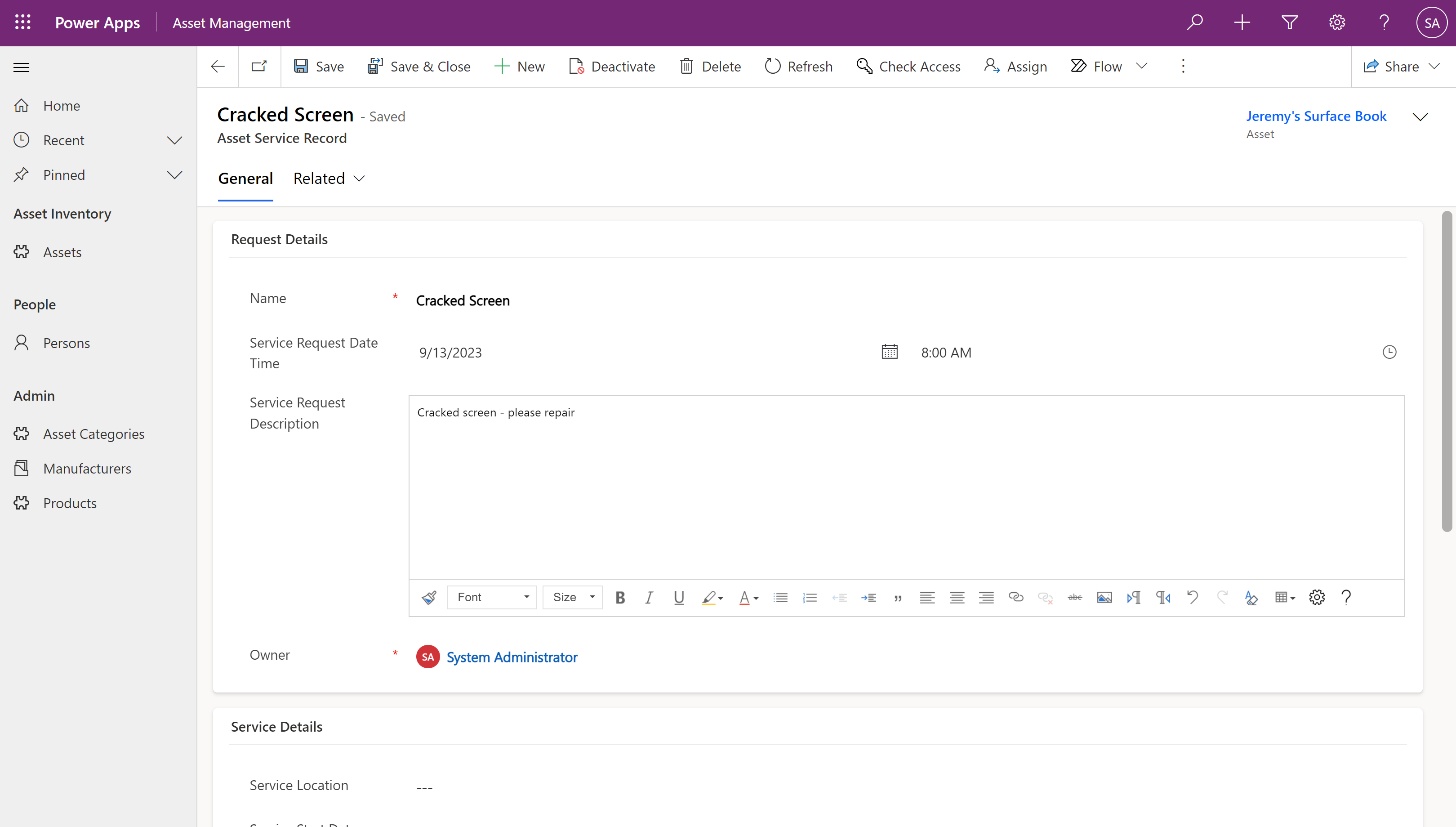 Asset Service History 1