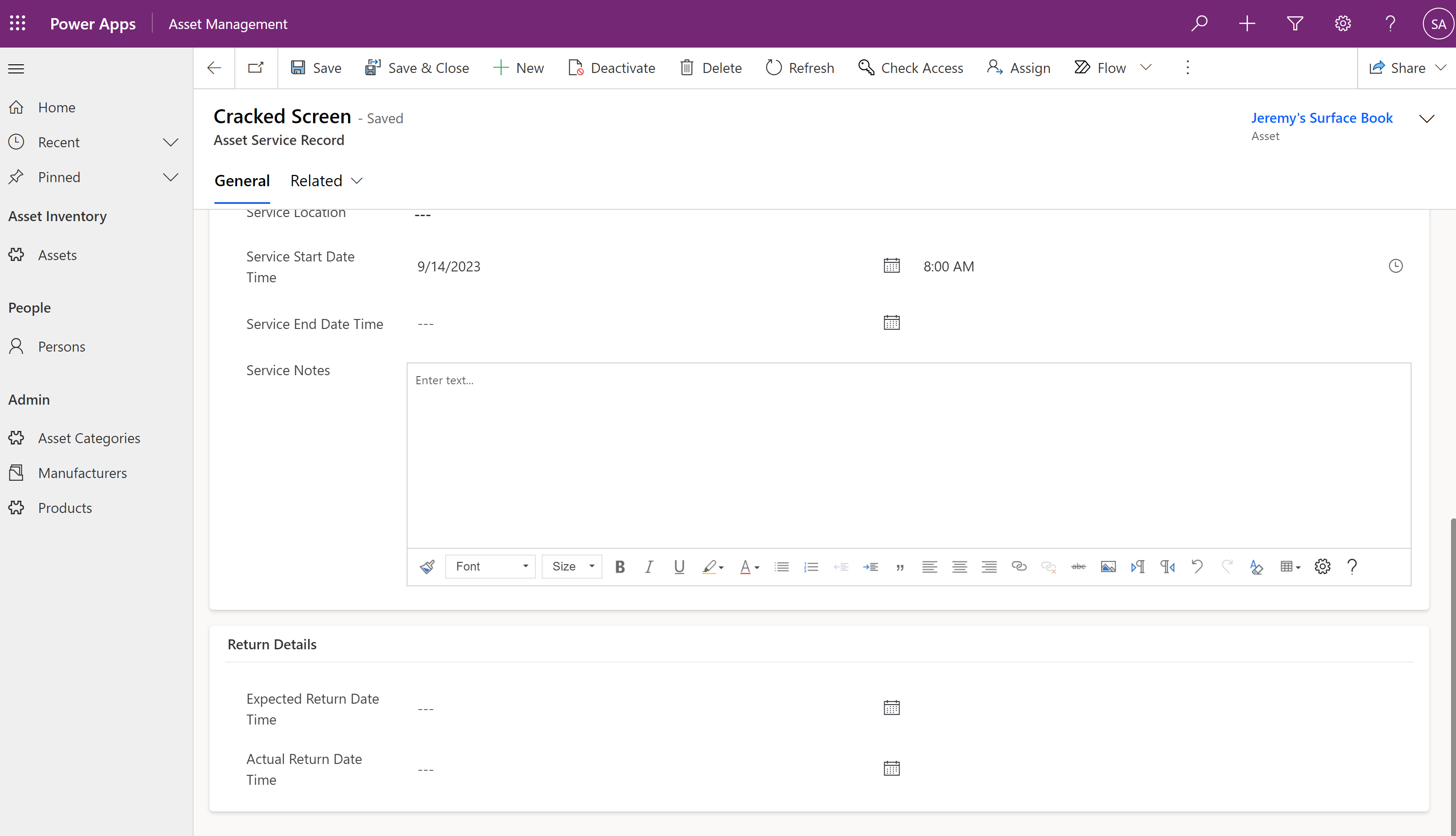 Asset Service History 2