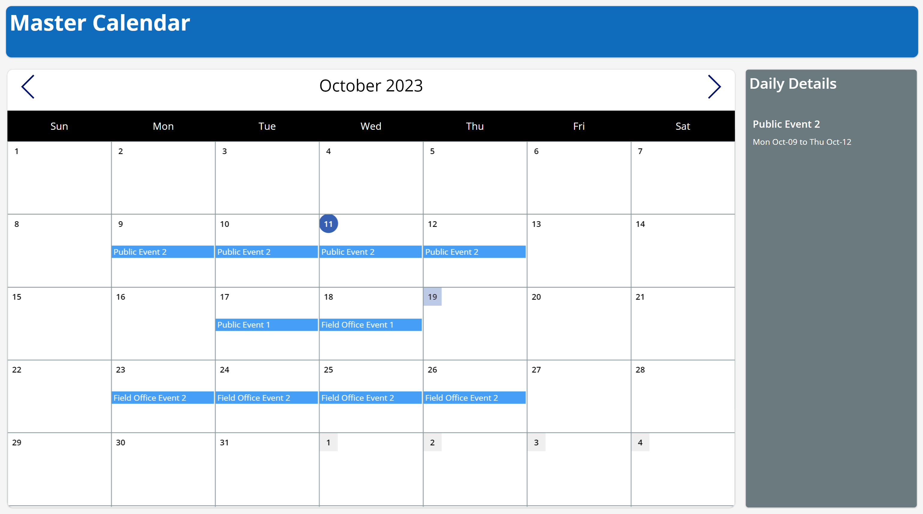 Master Calendar Canvas App