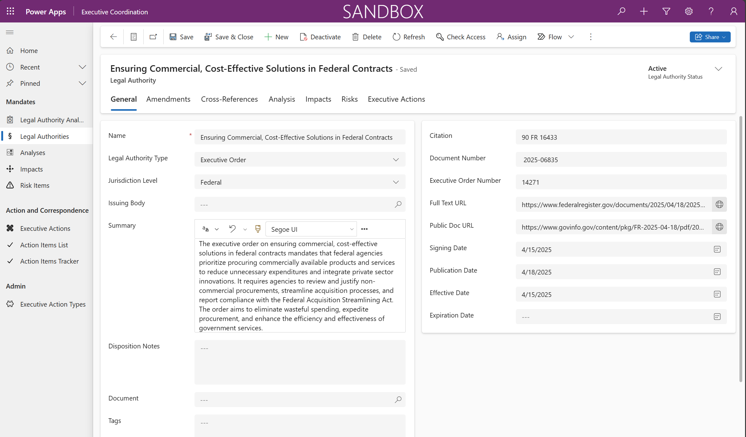 Legal authorities screenshot