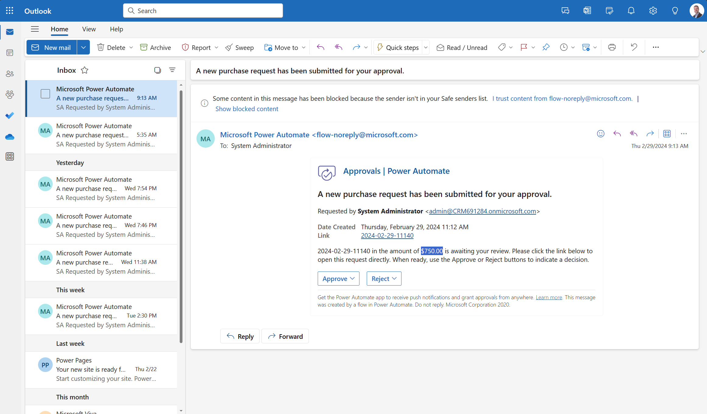 Approval email screenshot