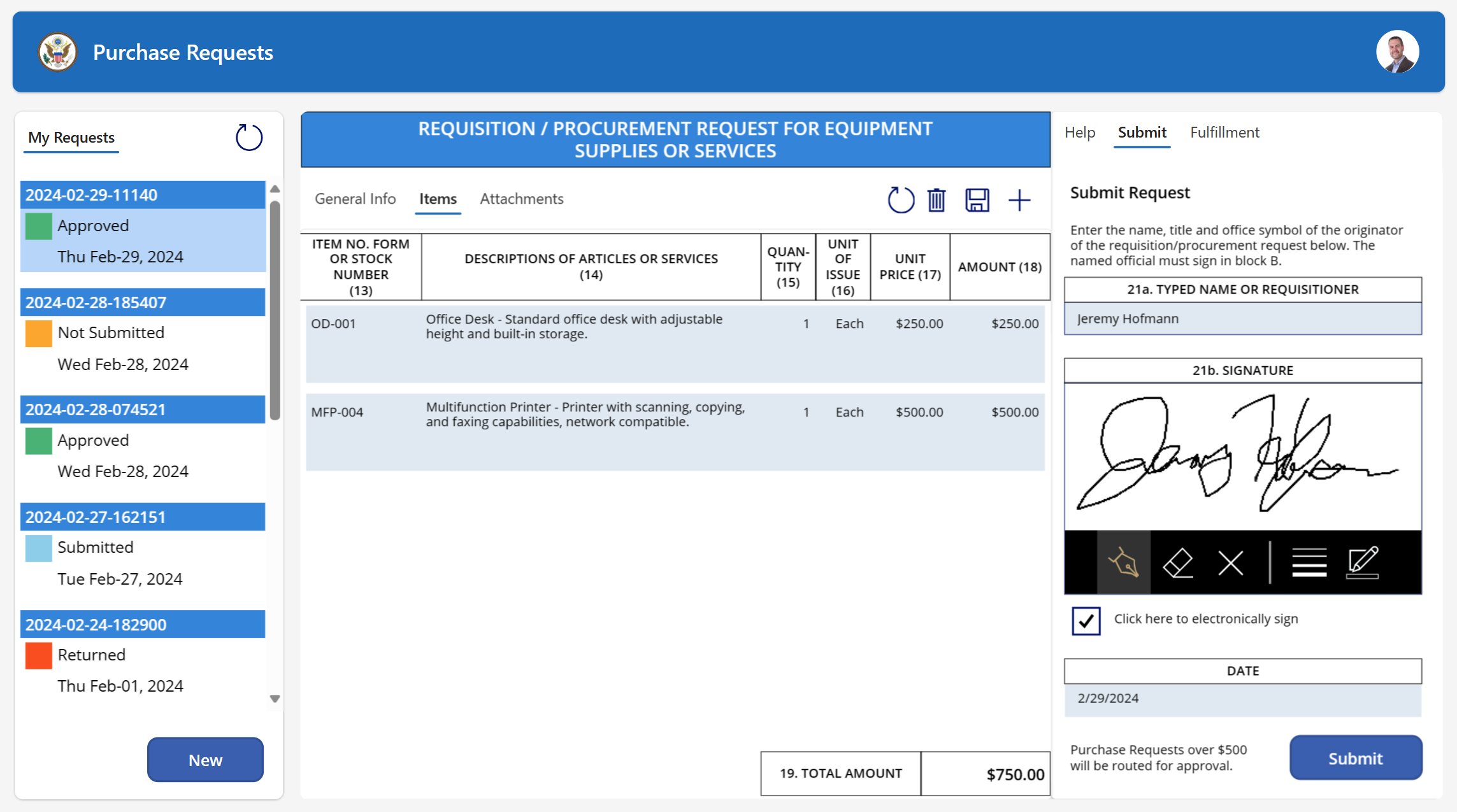 Submit for approval screenshot