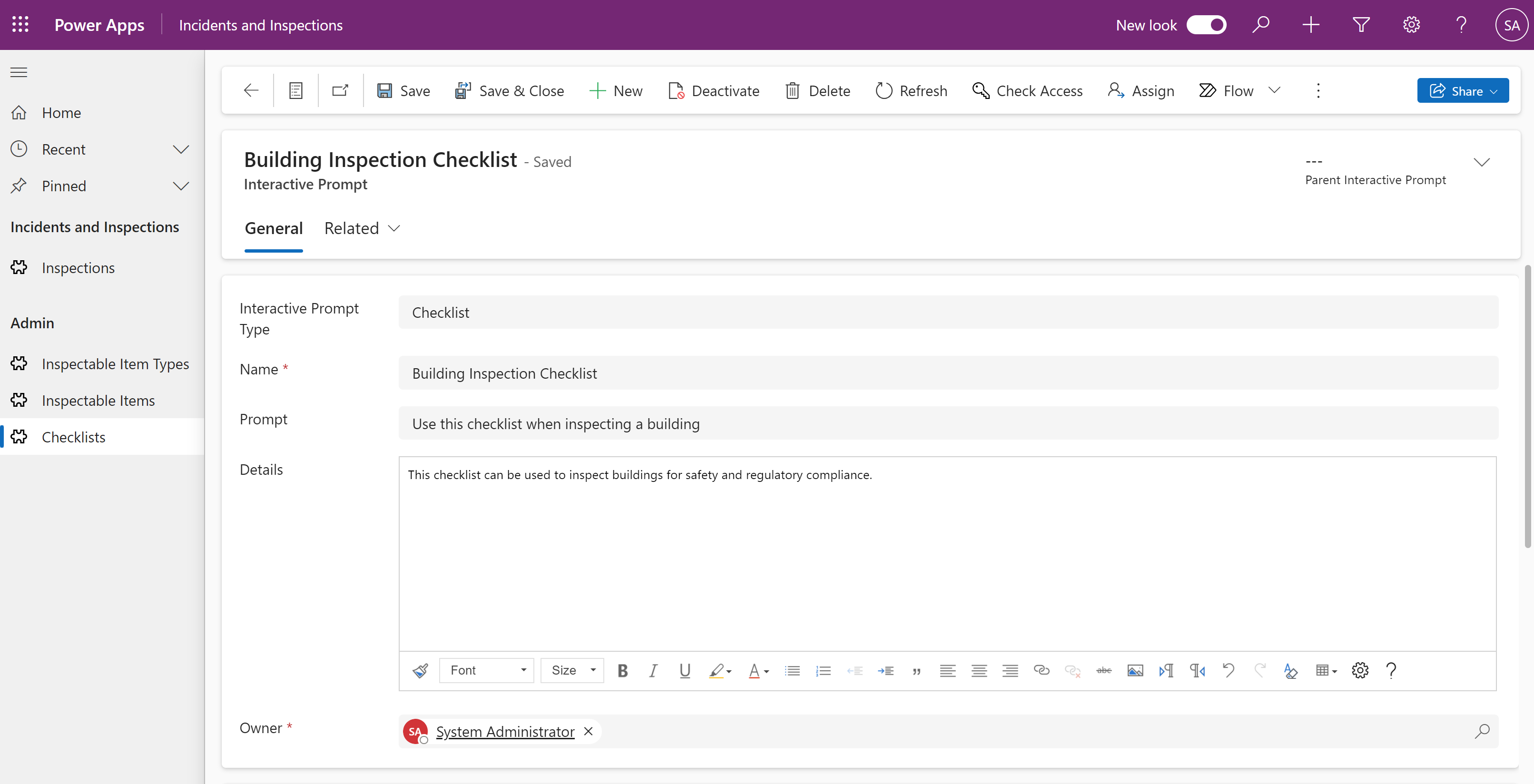 Checklist item screenshot