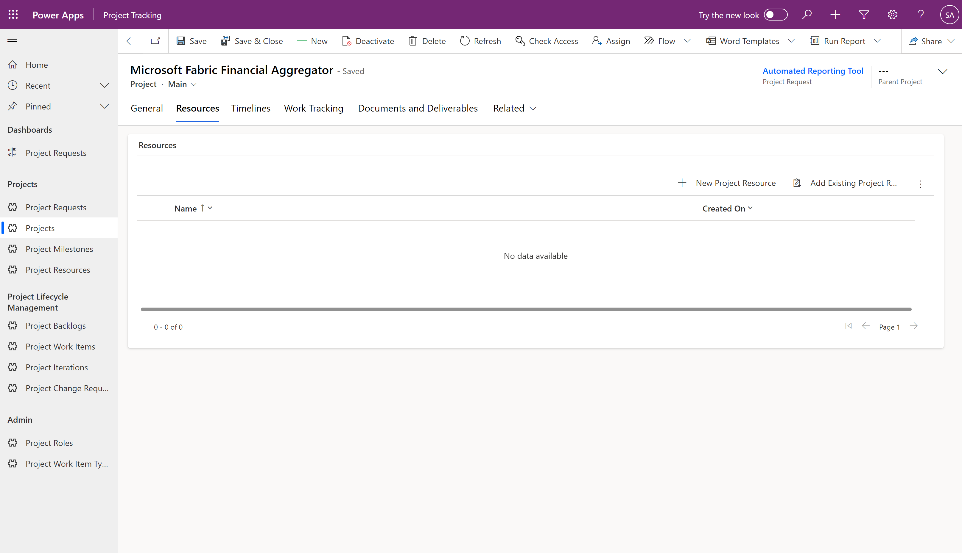 Project resources screenshot