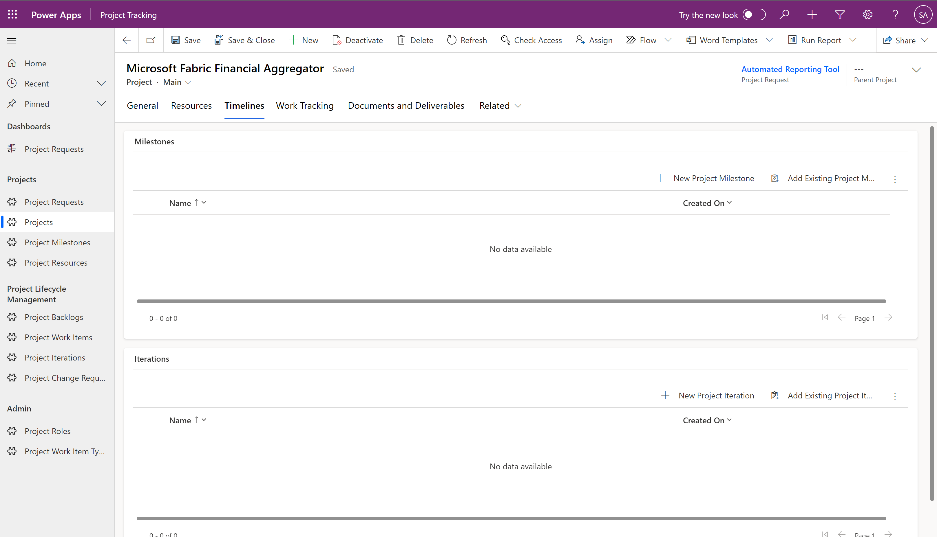 Project milestones screenshot