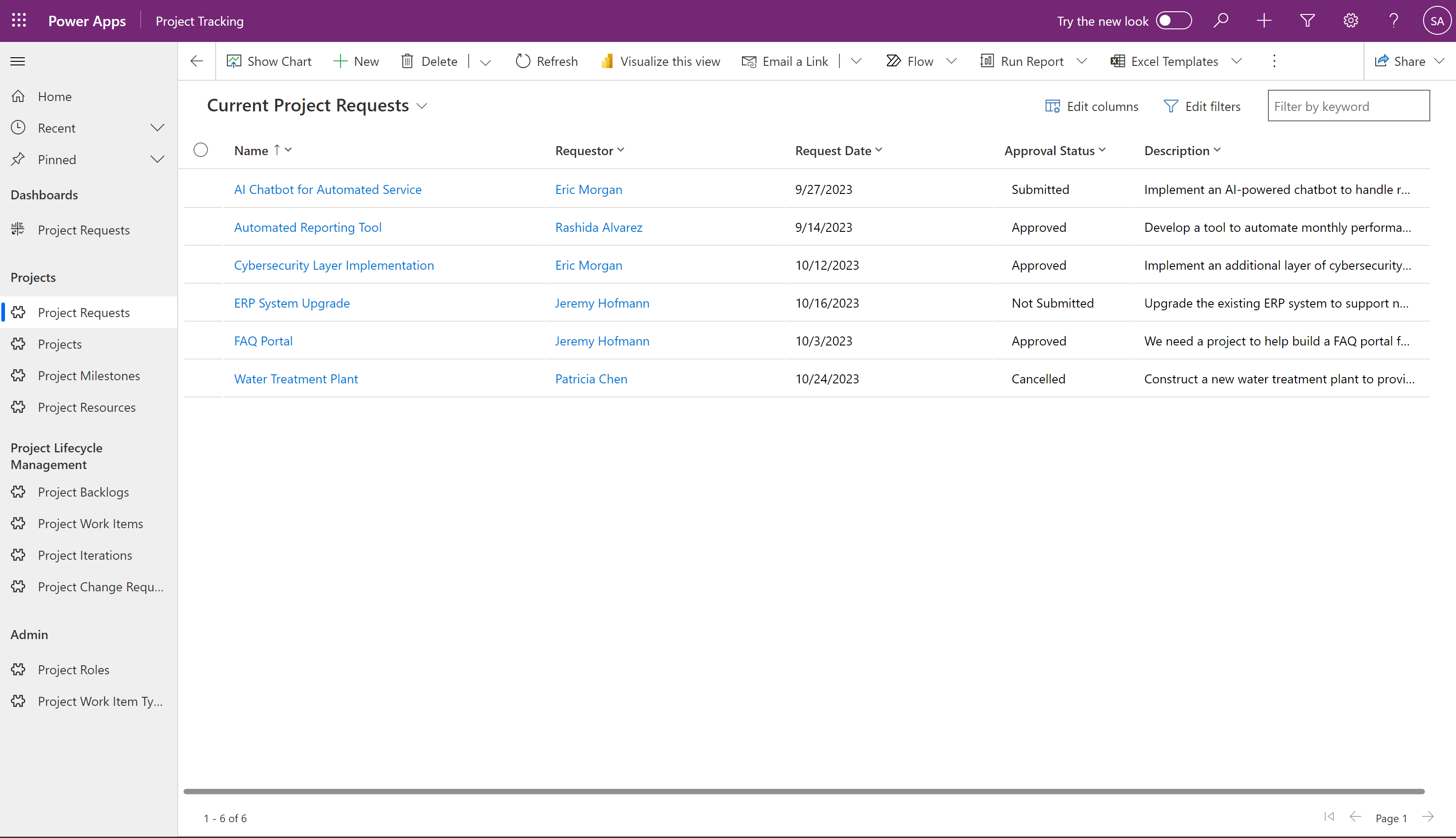 Project requests list screenshot
