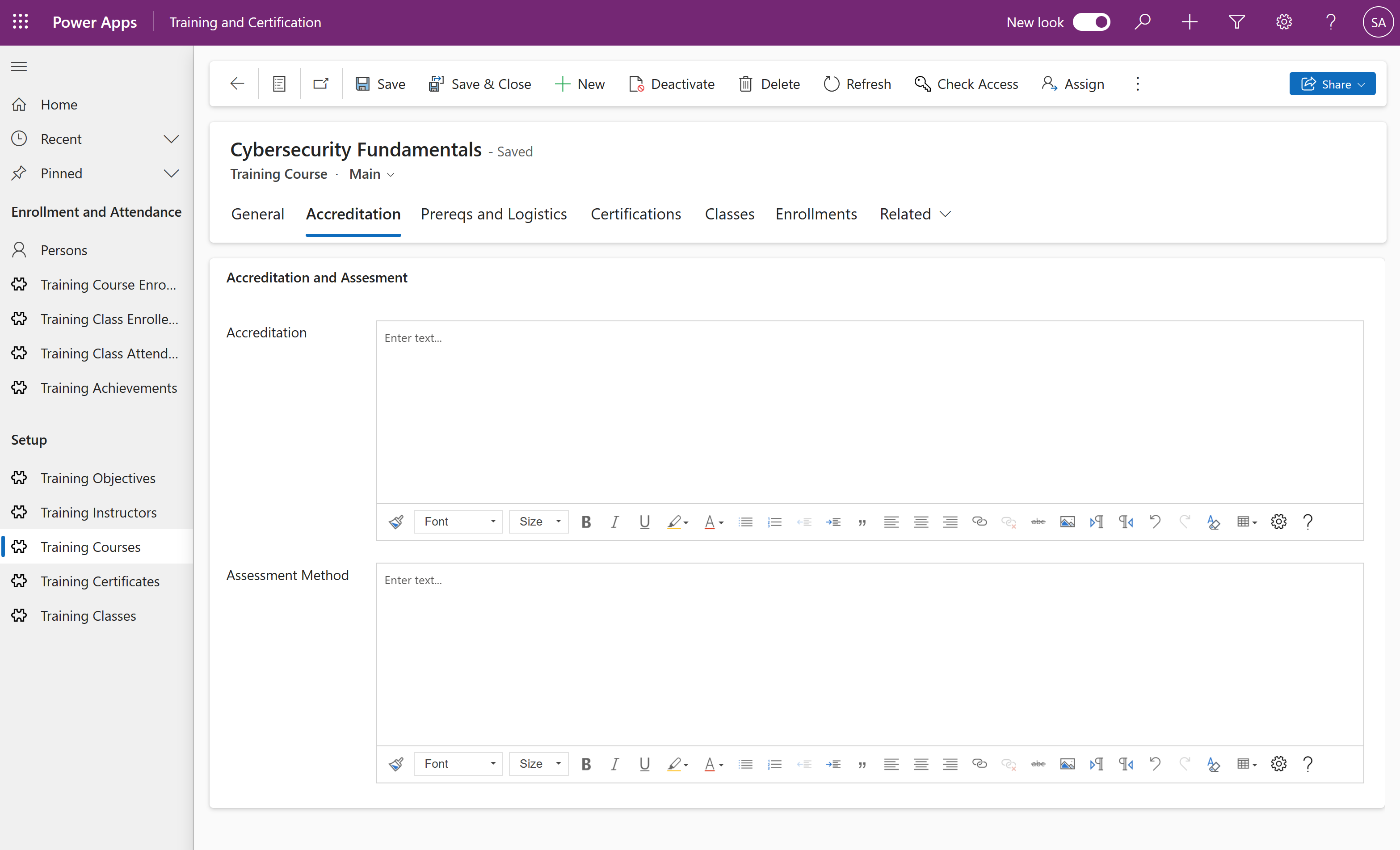 Accreditation screenshot