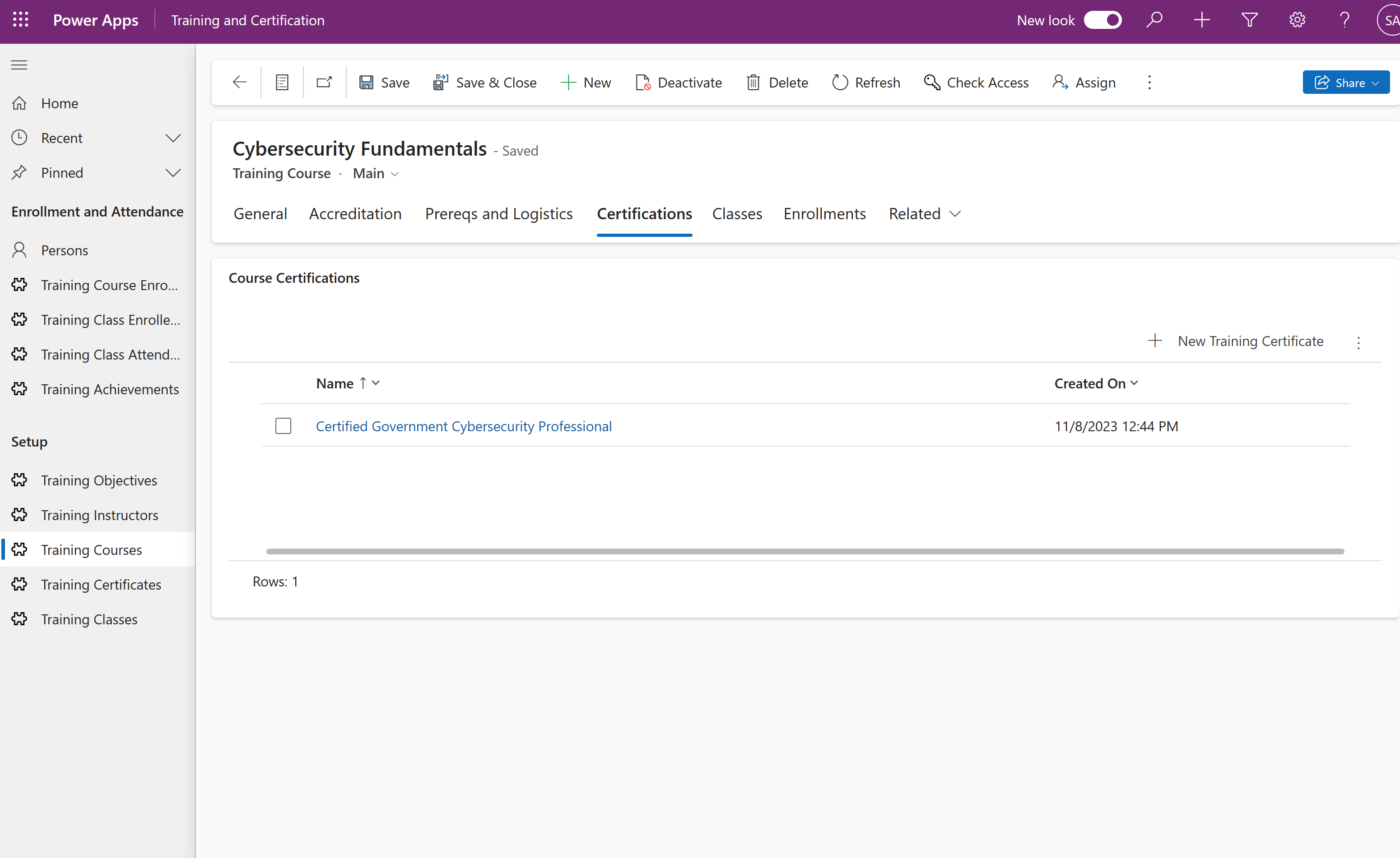 Certifications screenshot