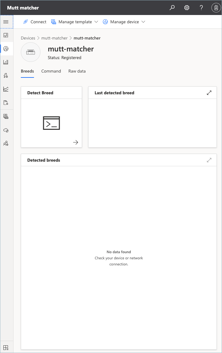 A mutt matcher device in IoT Central with no data