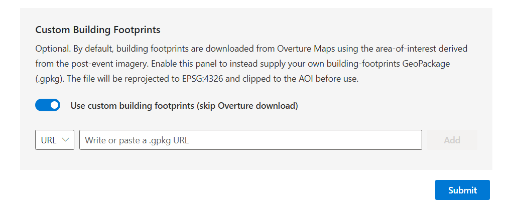 The Custom Building Footprints panel on the Create Image Layer form