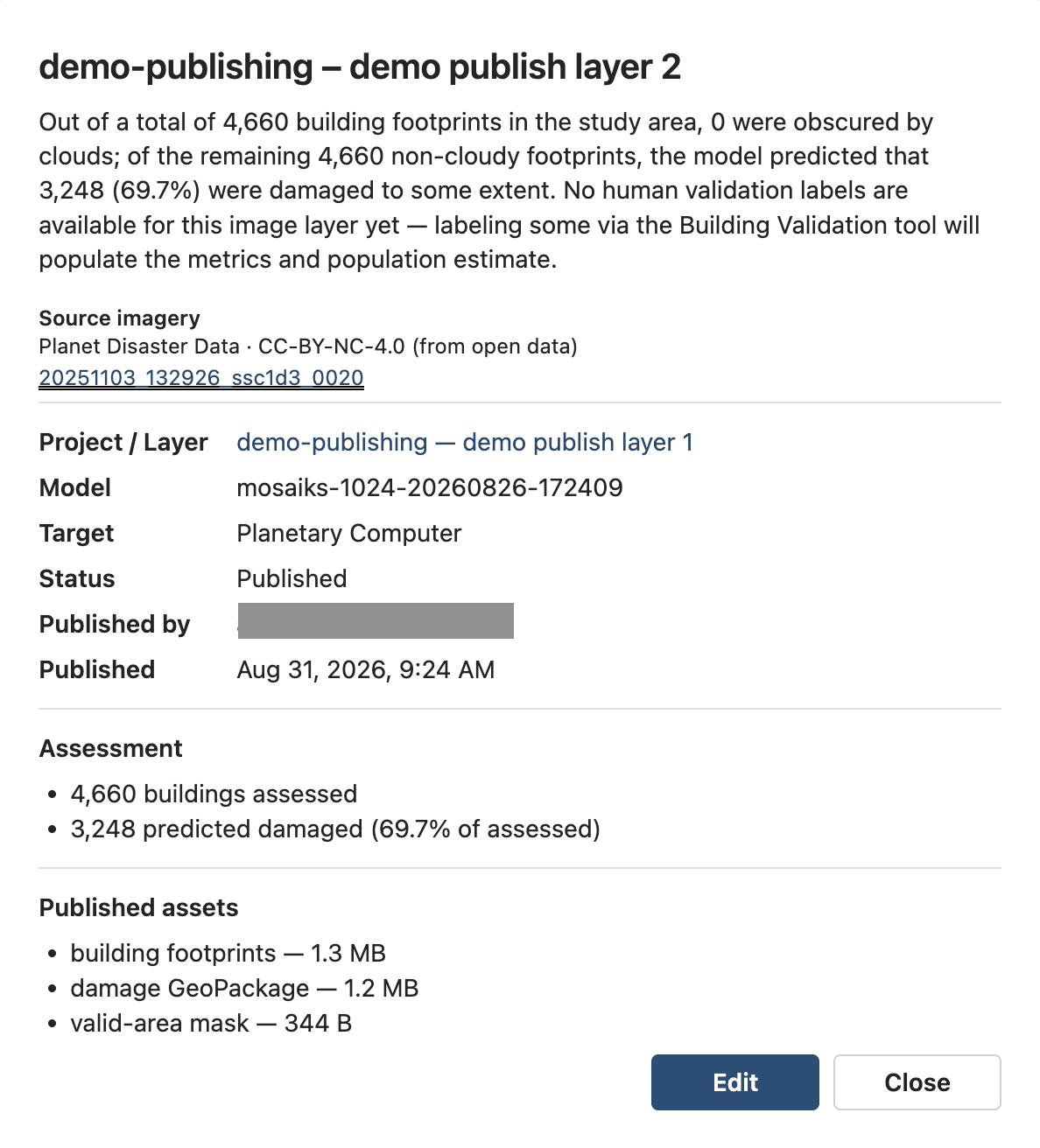 A published dataset's detail view