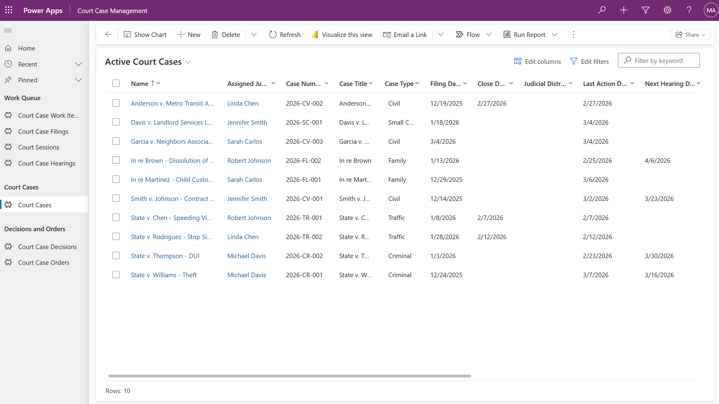 Court Case Management module screenshot