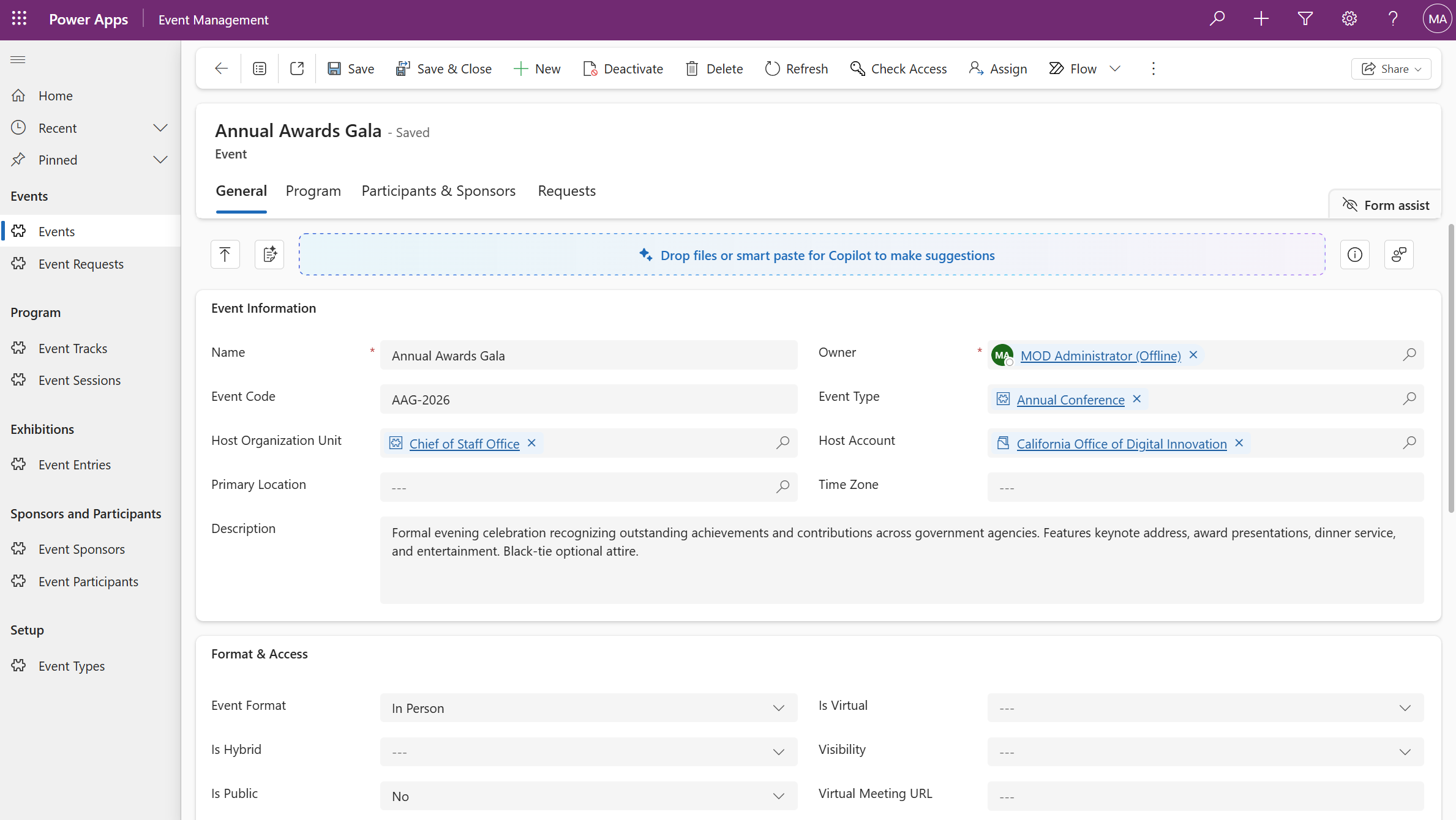 Event Management module screenshot