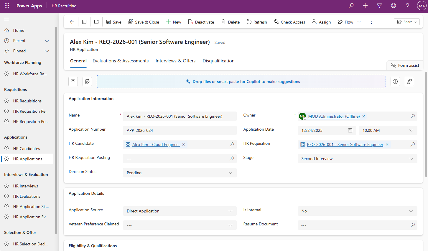 HR Recruiting module screenshot