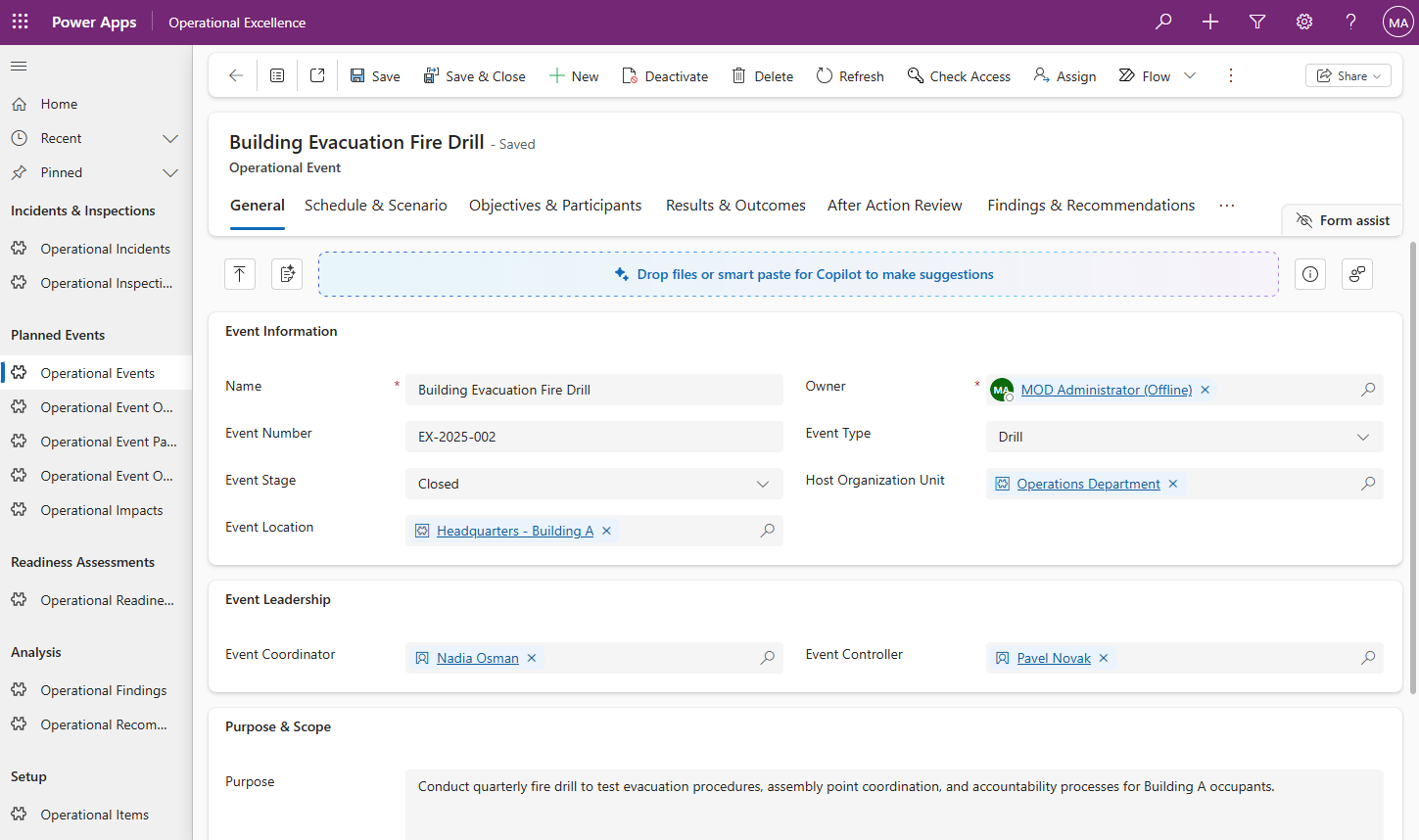 Operational Excellence module screenshot
