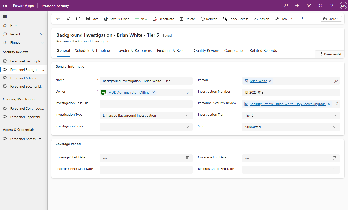 Personnel Security module screenshot
