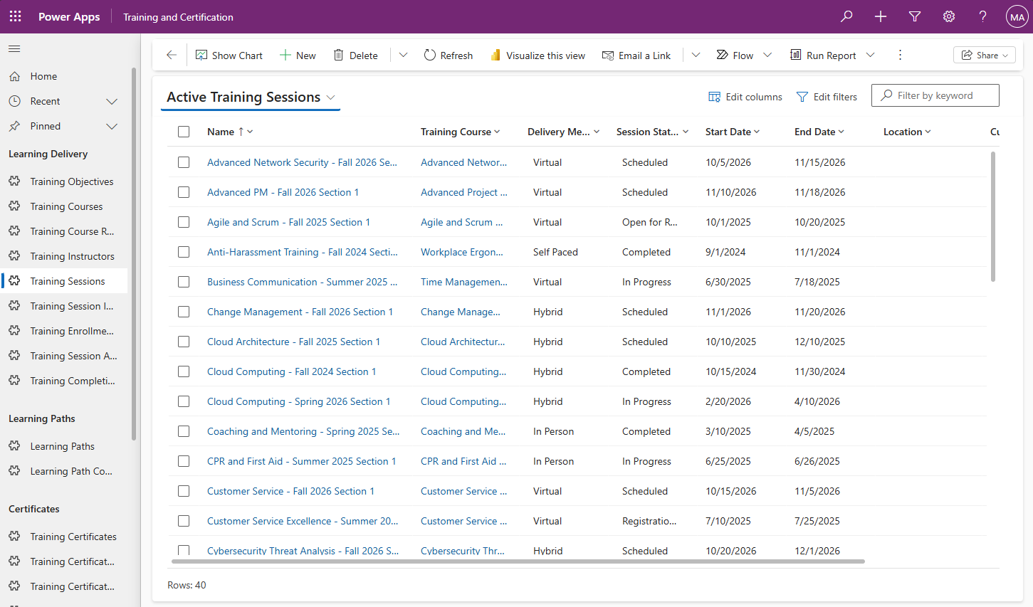 Training and Certification module screenshot