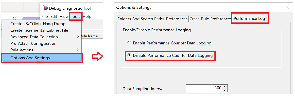 Enable-Disable Performance Logging の無効化の設定図