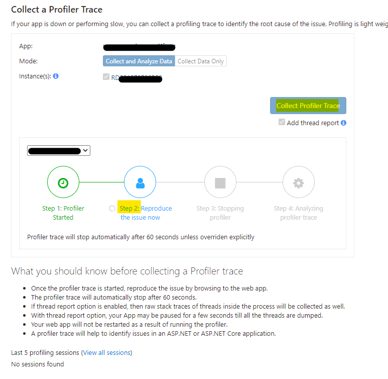 Collect a Profiler Trace の取得開始