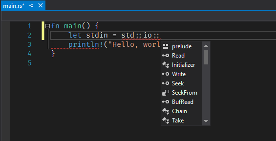 VS IDE Rust code completion
