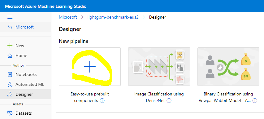 create new pipeline from designer ui